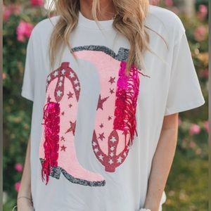 QUEEN OF SPARKLES cowboy boot t-shirt